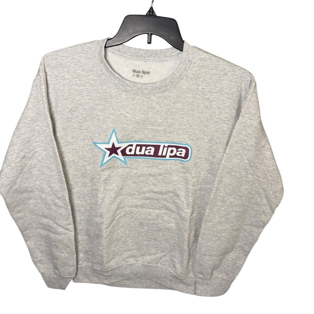 Dua Lipa Future Nostalgia Logo Grey Melange Crewneck Soft Sweatshirt-Small